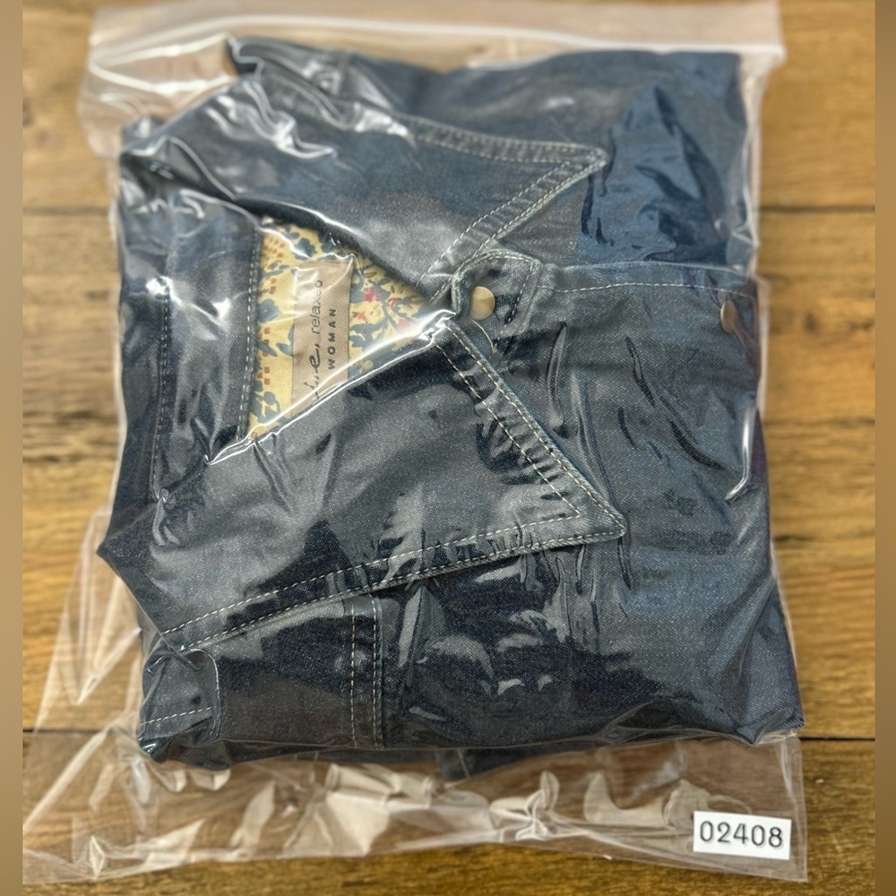 i. e Relaxed Woman Denim Snap Button Western Shirt Dark Wash Long Sleeve Utility - Picture 13 of 15